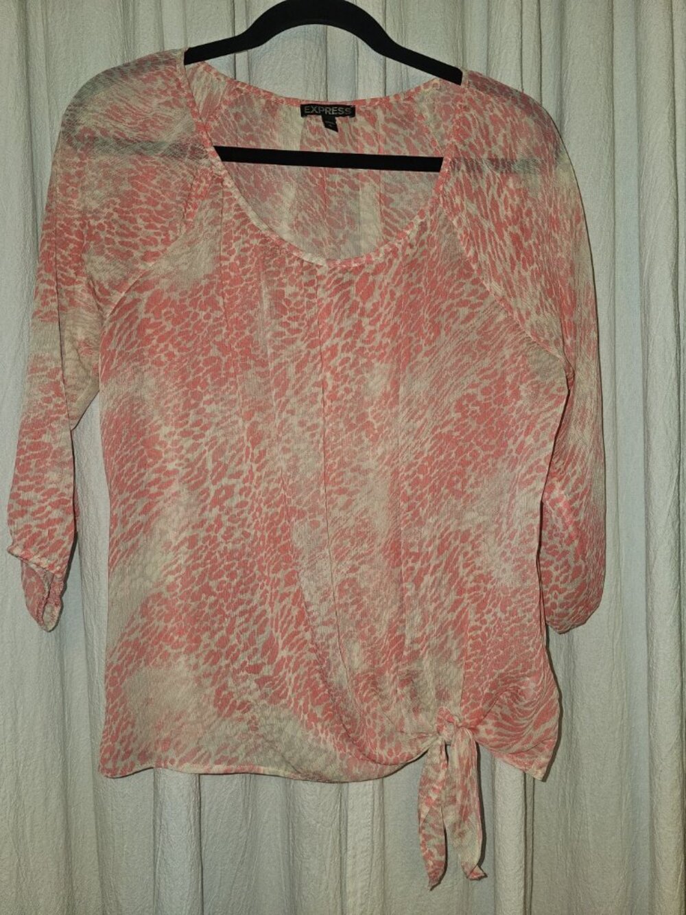 Express Coral Pink Cream Animal Print Tie Front Blouse Size S